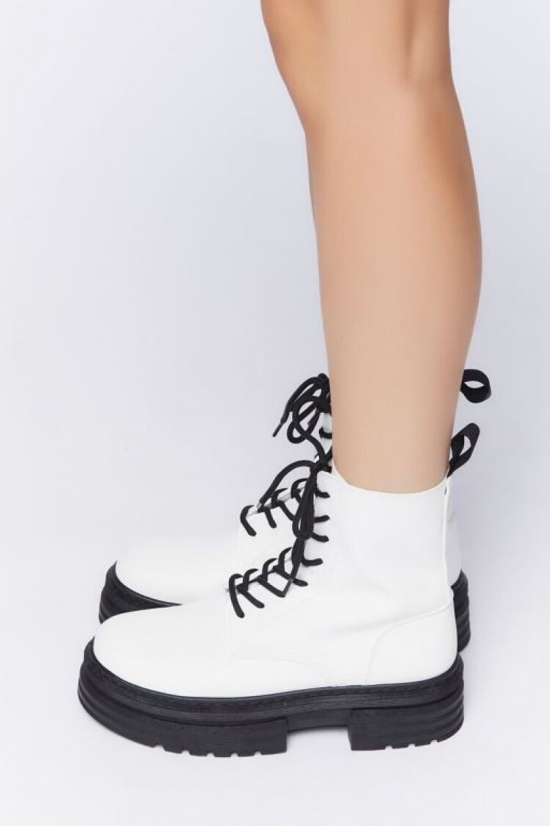 Botas Forever 21 Faux Cuero Combat Mujer Blancas Negras | XXlrgimVxCd