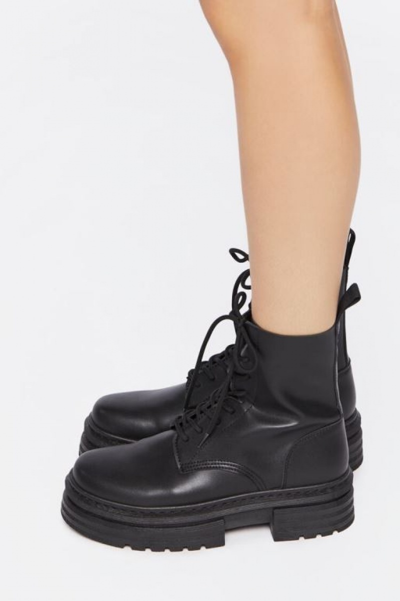 Botas Forever 21 Faux Cuero Combat Mujer Negras Negras | JVmVS9YN8Fd