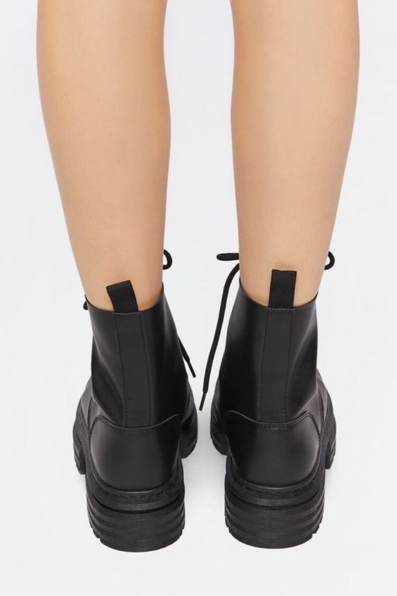 Botas Forever 21 Faux Cuero Combat Mujer Negras Negras | JVmVS9YN8Fd