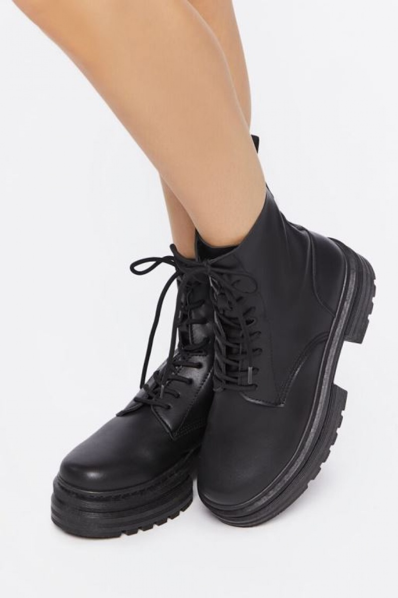 Botas Forever 21 Faux Cuero Combat Mujer Negras Negras | JVmVS9YN8Fd