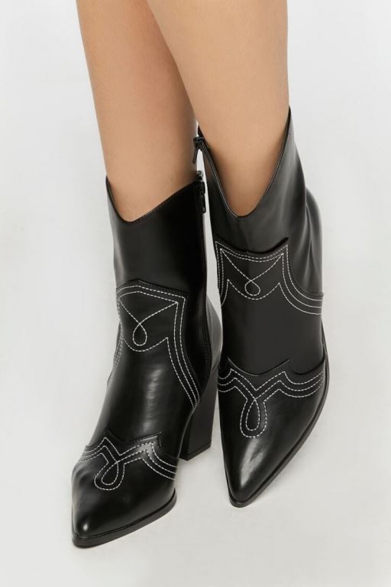 Botas Forever 21 Faux Cuero Contrast Cowboy Mujer Negras | yi73hb2BQm3