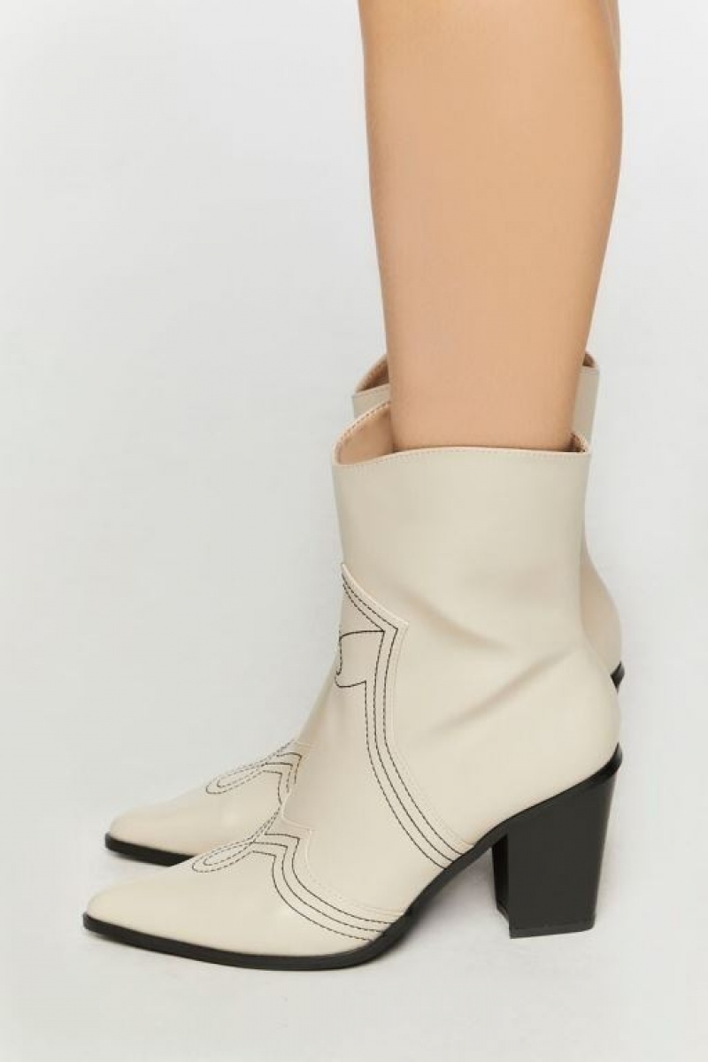 Botas Forever 21 Faux Cuero Contrast Cowboy Mujer Blancas | ckI4TZGZ3Zo