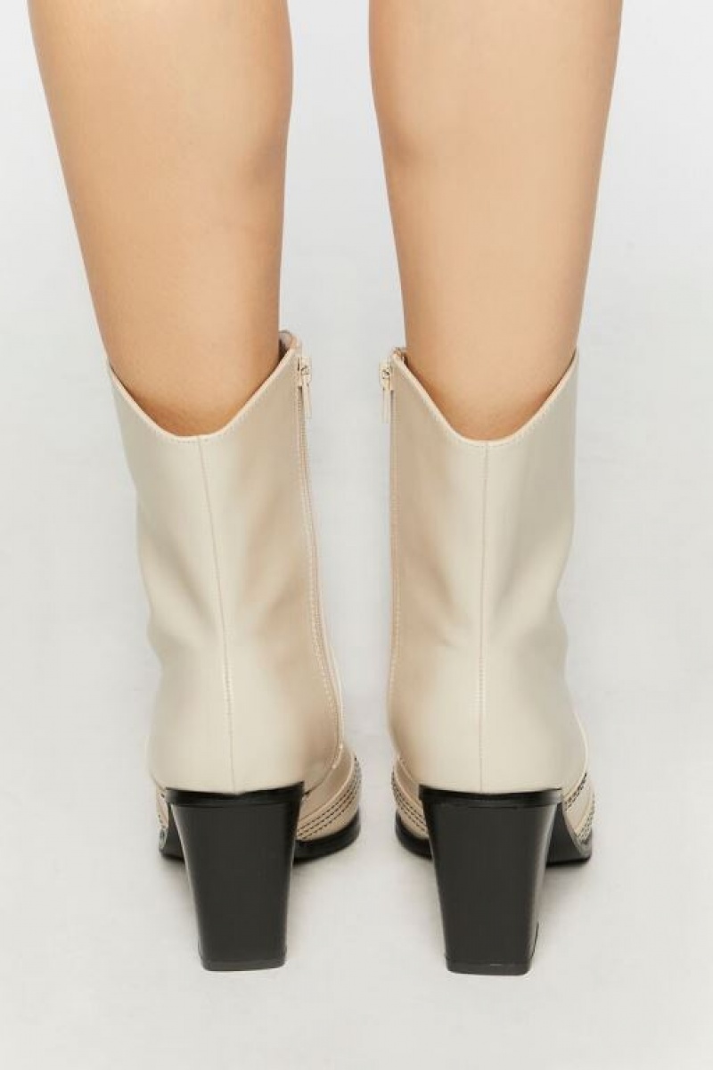 Botas Forever 21 Faux Cuero Contrast Cowboy Mujer Blancas | ckI4TZGZ3Zo