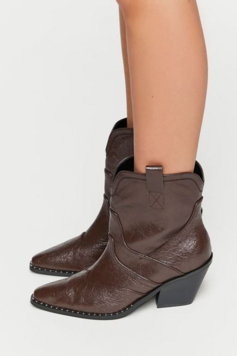 Botas Forever 21 Faux Cuero Cowboy Ankle Mujer Marrones | 2Y0VoJZkjKD