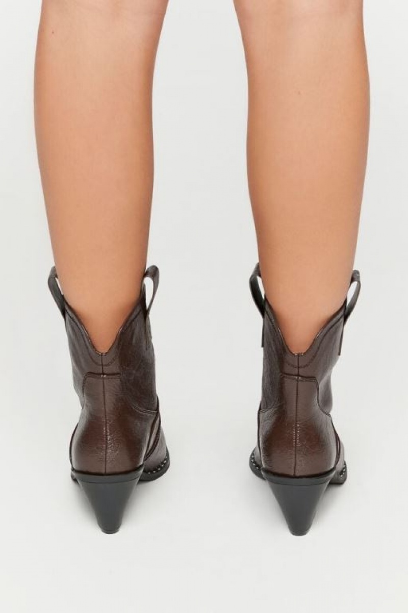 Botas Forever 21 Faux Cuero Cowboy Ankle Mujer Marrones | 2Y0VoJZkjKD