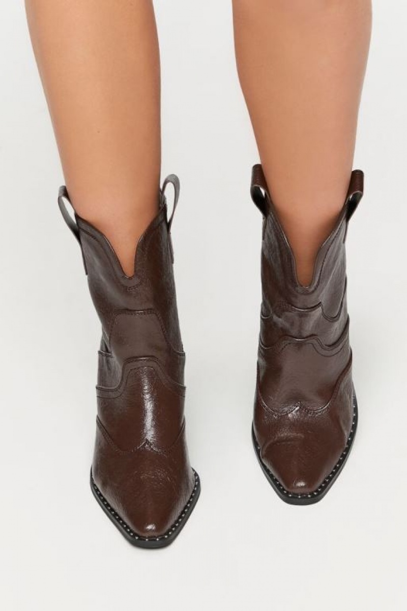 Botas Forever 21 Faux Cuero Cowboy Ankle Mujer Marrones | 2Y0VoJZkjKD