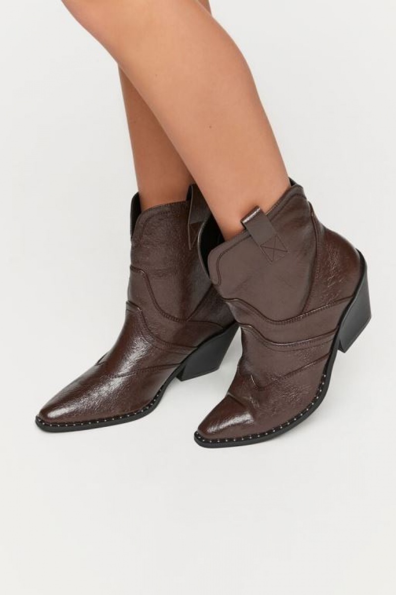 Botas Forever 21 Faux Cuero Cowboy Ankle Mujer Marrones | 2Y0VoJZkjKD