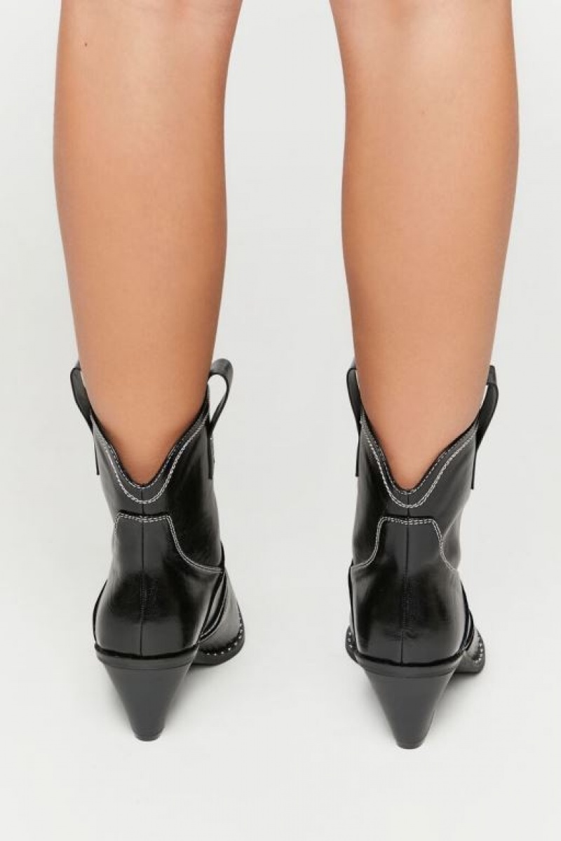 Botas Forever 21 Faux Cuero Cowboy Ankle Mujer Negras | 6NjuPQBh7WZ