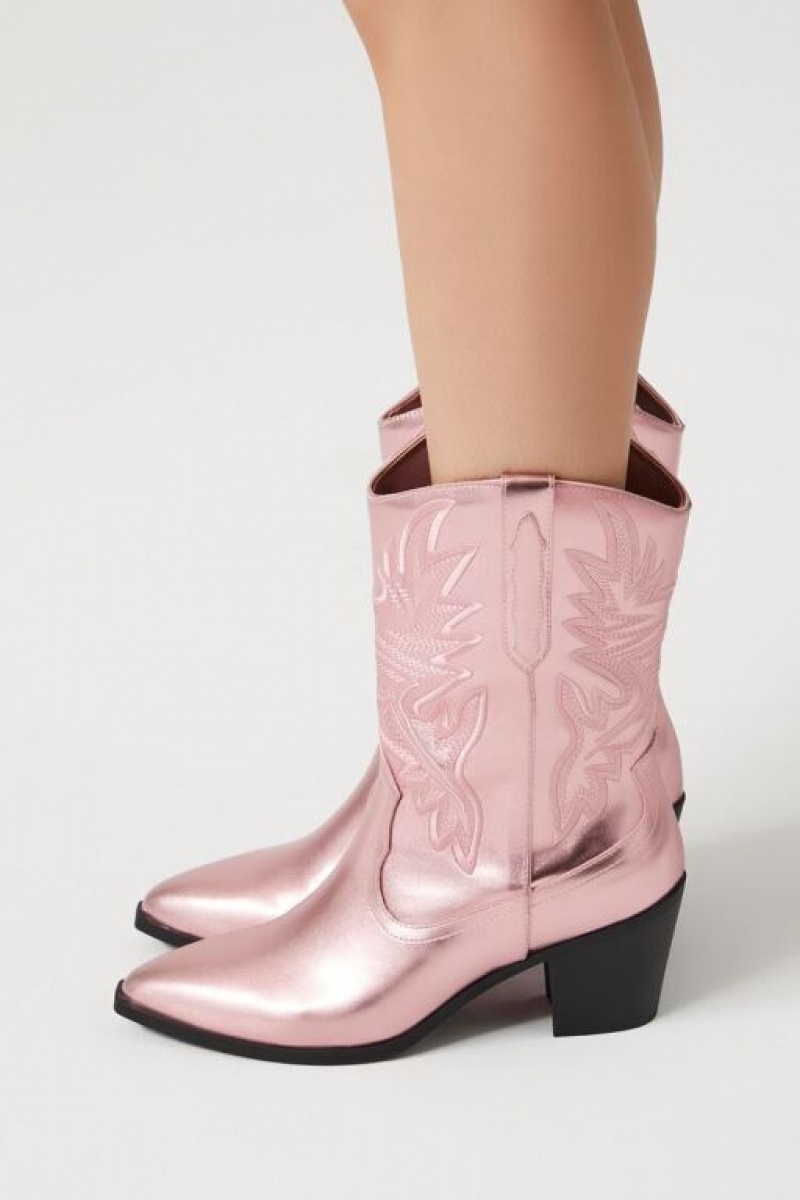 Botas Forever 21 Faux Cuero Cowboy Ankle Mujer Rosas Claro | lzMylXxAQCS