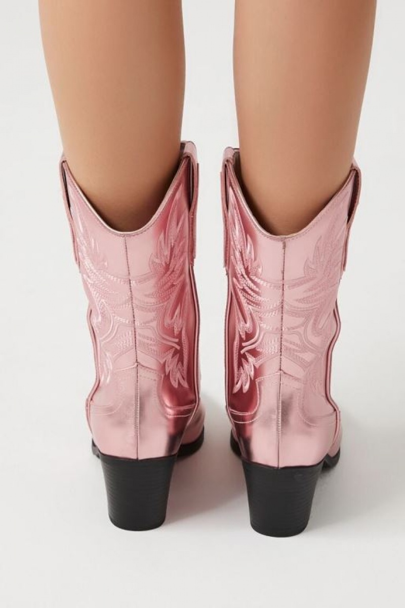 Botas Forever 21 Faux Cuero Cowboy Ankle Mujer Rosas Claro | lzMylXxAQCS