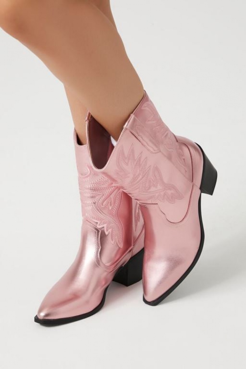 Botas Forever 21 Faux Cuero Cowboy Ankle Mujer Rosas Claro | lzMylXxAQCS