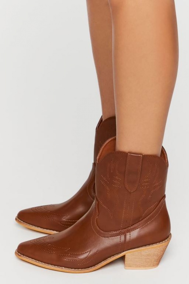 Botas Forever 21 Faux Cuero Cowboy Ankle Mujer Marrones | fKyHlC7P6Jk