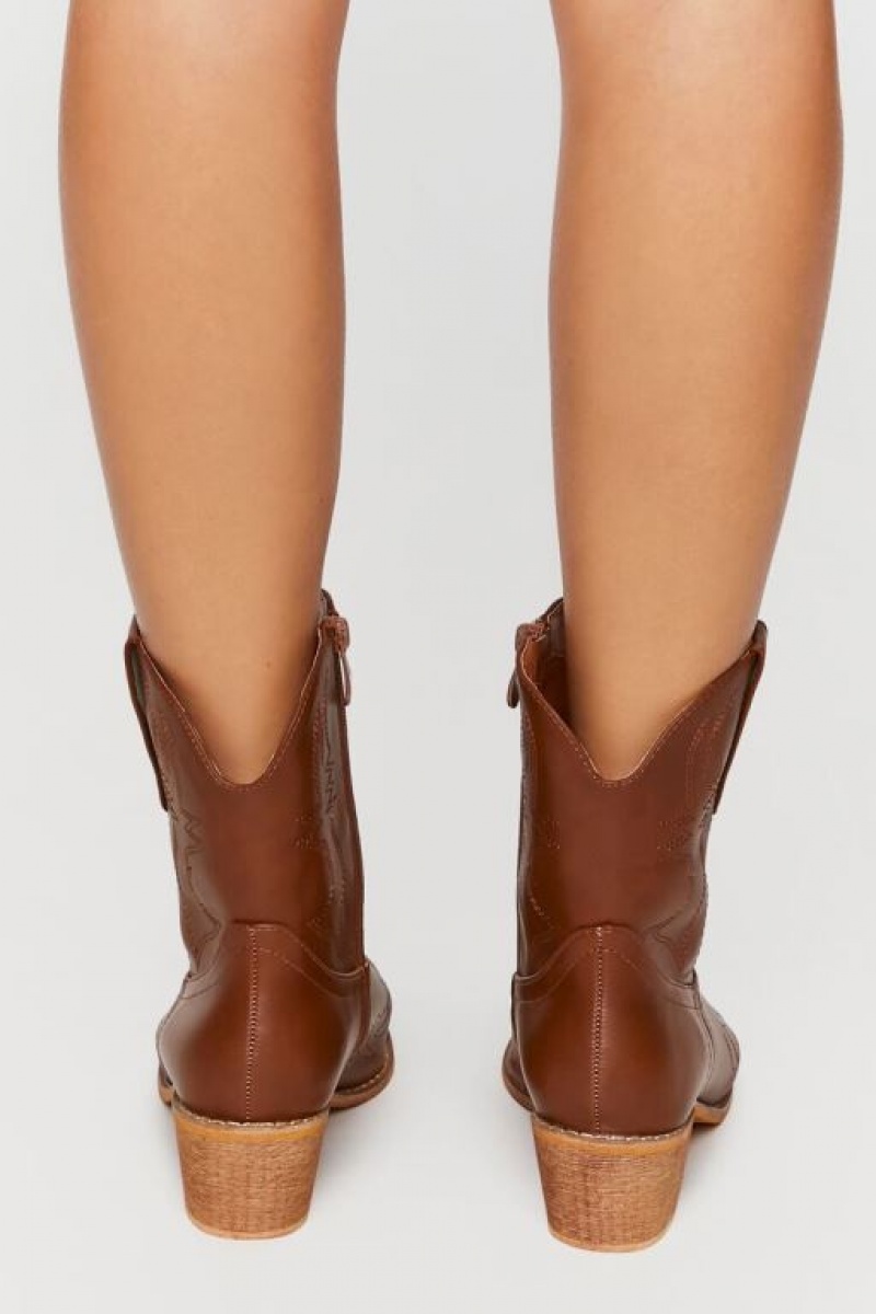 Botas Forever 21 Faux Cuero Cowboy Ankle Mujer Marrones | fKyHlC7P6Jk