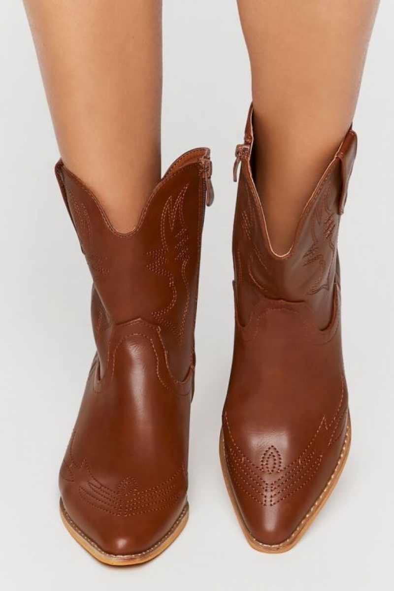 Botas Forever 21 Faux Cuero Cowboy Ankle Mujer Marrones | fKyHlC7P6Jk