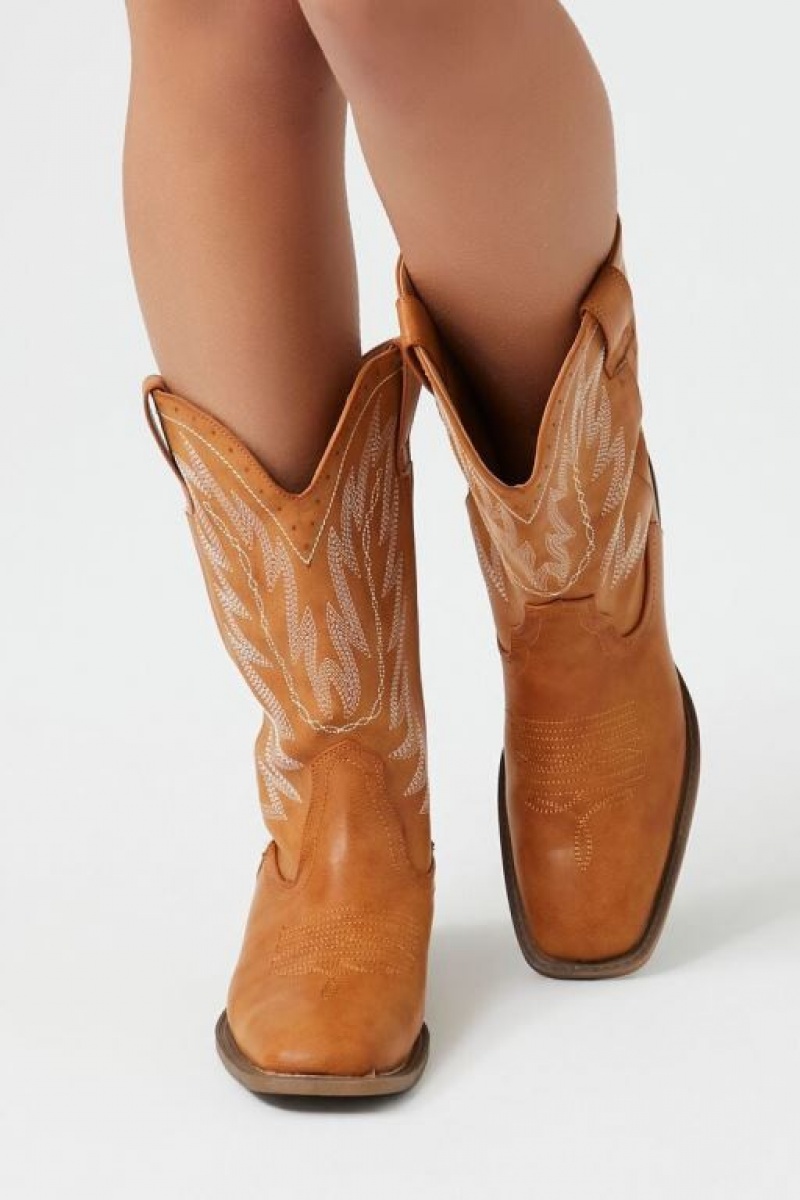 Botas Forever 21 Faux Cuero Cowboy Mujer Marrones | p5hjxx4ywvg