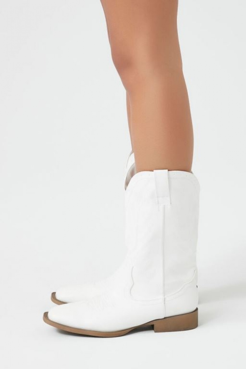 Botas Forever 21 Faux Cuero Cowboy Mujer Blancas | mADGVguPVuZ