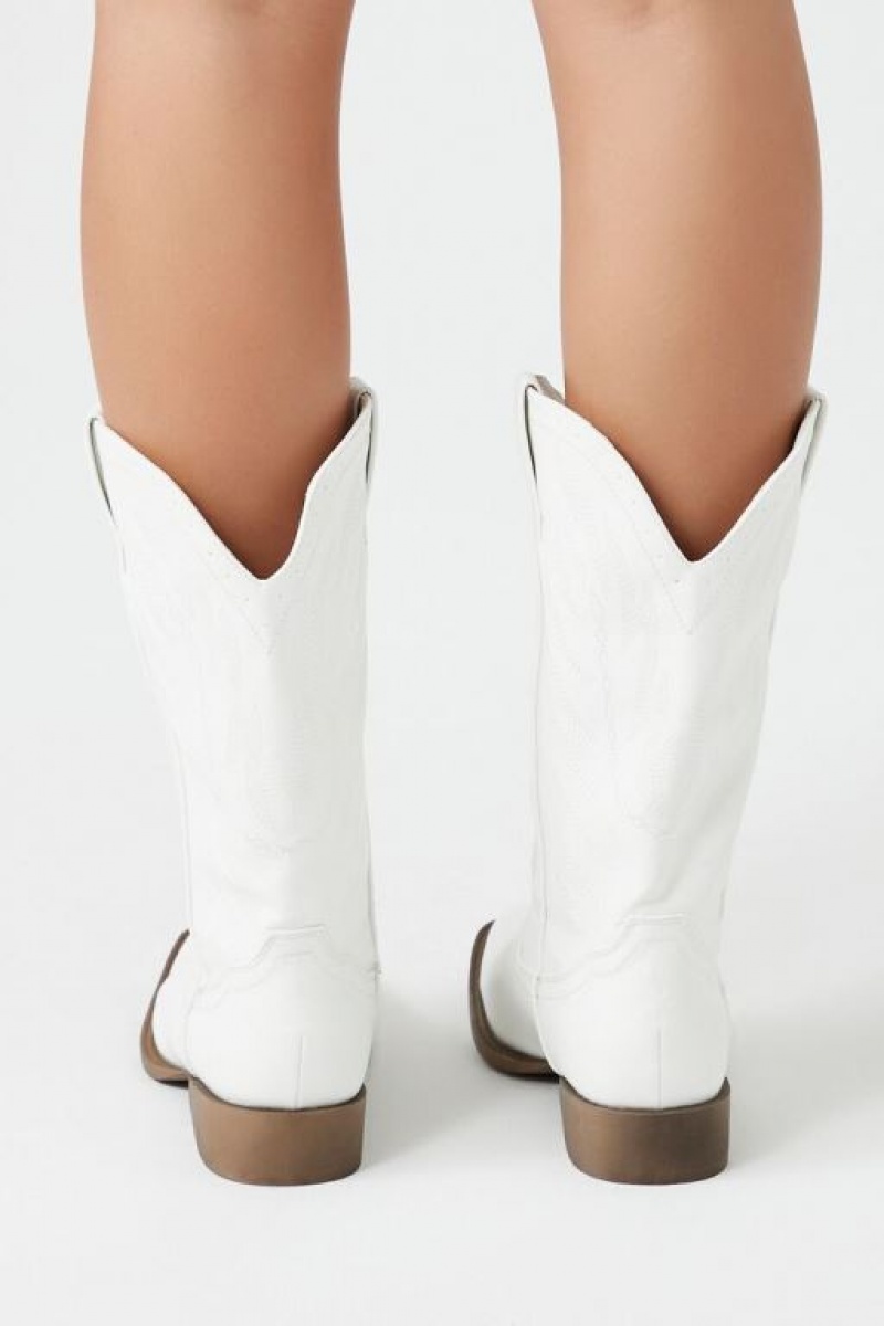 Botas Forever 21 Faux Cuero Cowboy Mujer Blancas | mADGVguPVuZ