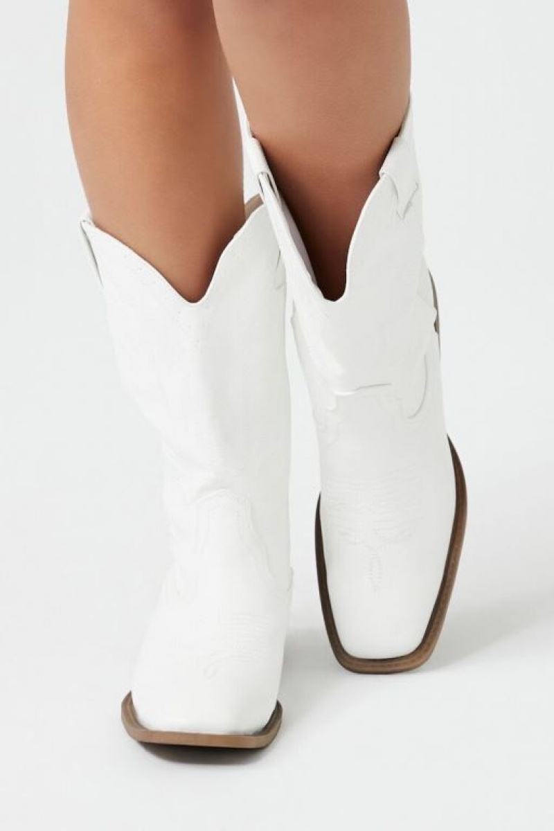 Botas Forever 21 Faux Cuero Cowboy Mujer Blancas | mADGVguPVuZ