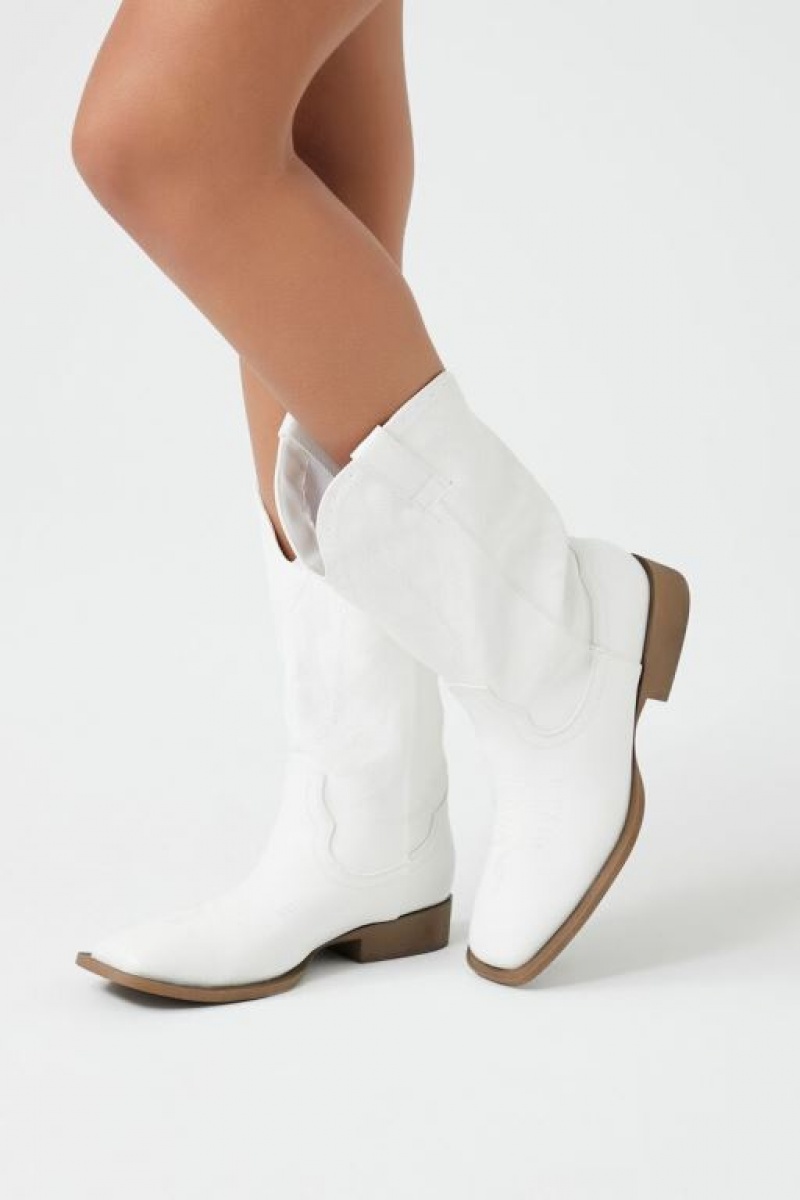 Botas Forever 21 Faux Cuero Cowboy Mujer Blancas | mADGVguPVuZ