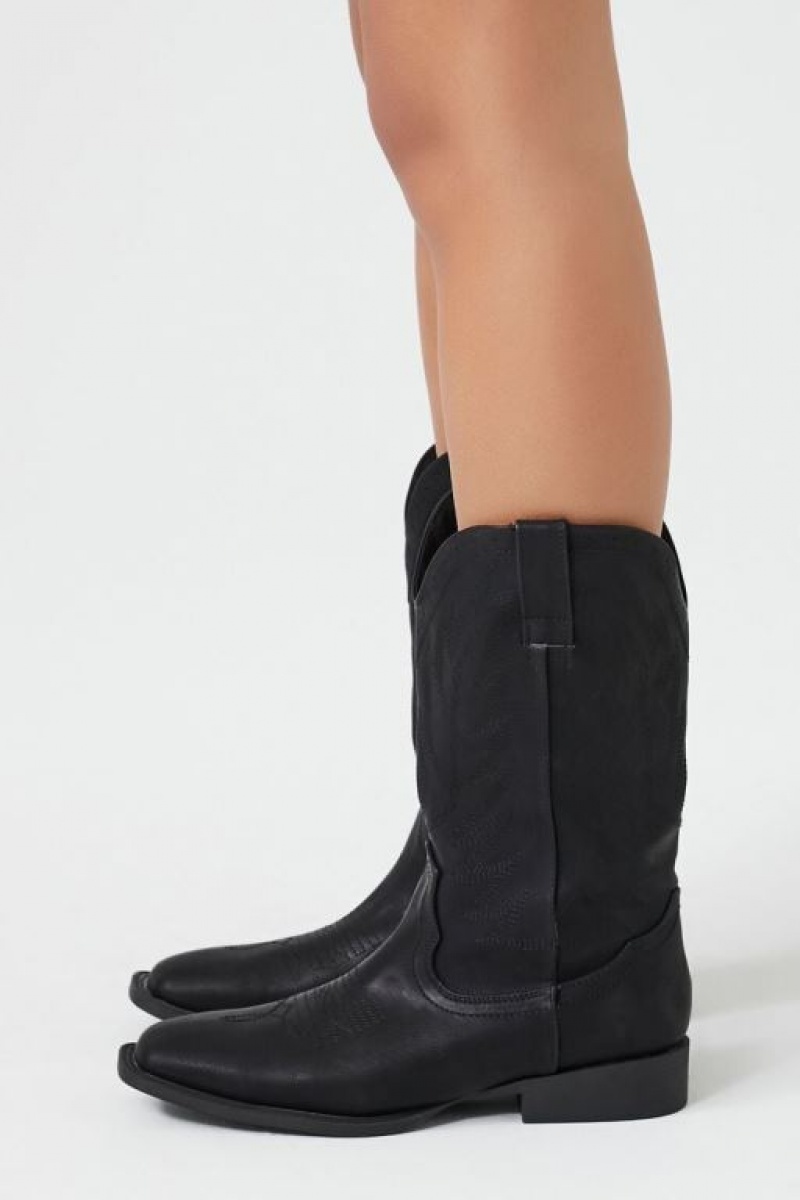 Botas Forever 21 Faux Cuero Cowboy Mujer Negras | mnDejrANv6y