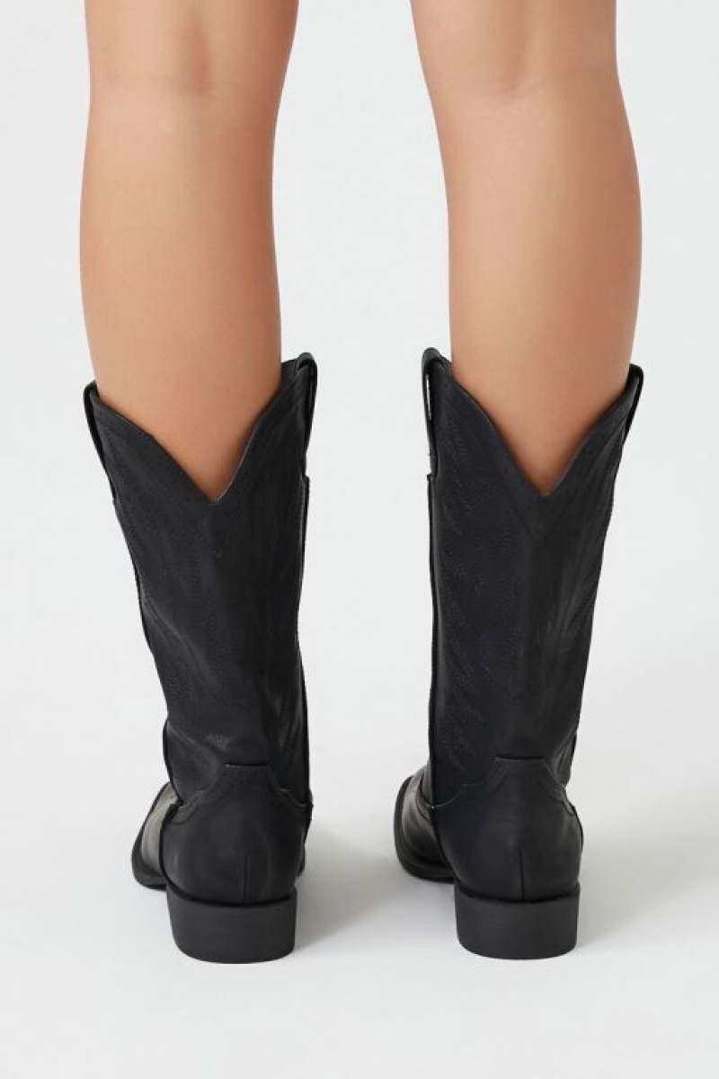 Botas Forever 21 Faux Cuero Cowboy Mujer Negras | mnDejrANv6y