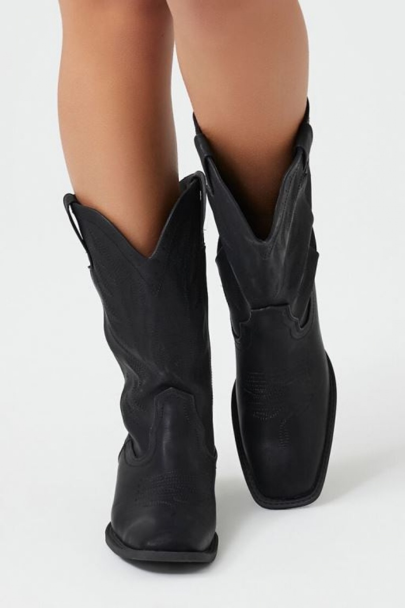 Botas Forever 21 Faux Cuero Cowboy Mujer Negras | mnDejrANv6y