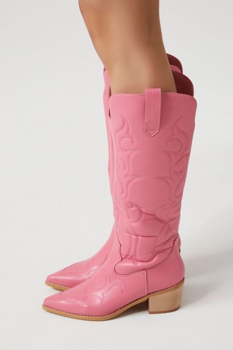 Botas Forever 21 Faux Cuero Cowboy Mujer Rosas | CnJvgCklDJR