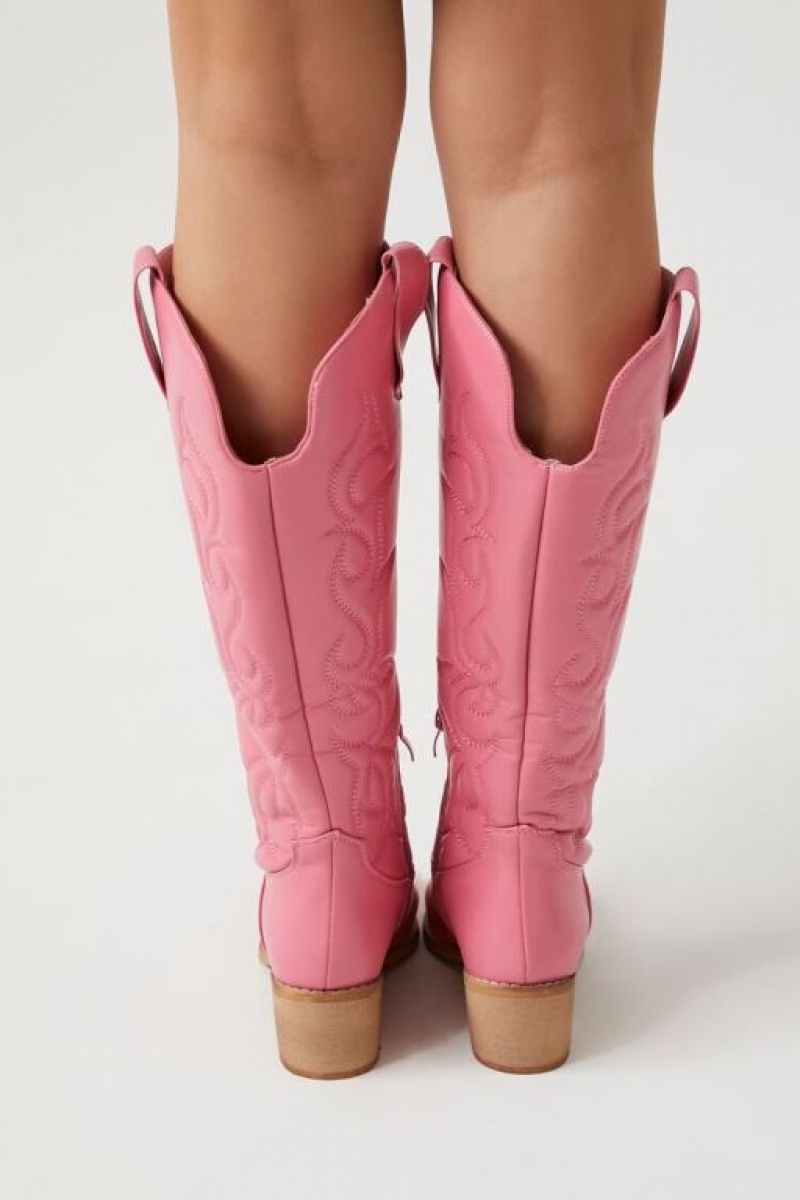 Botas Forever 21 Faux Cuero Cowboy Mujer Rosas | CnJvgCklDJR