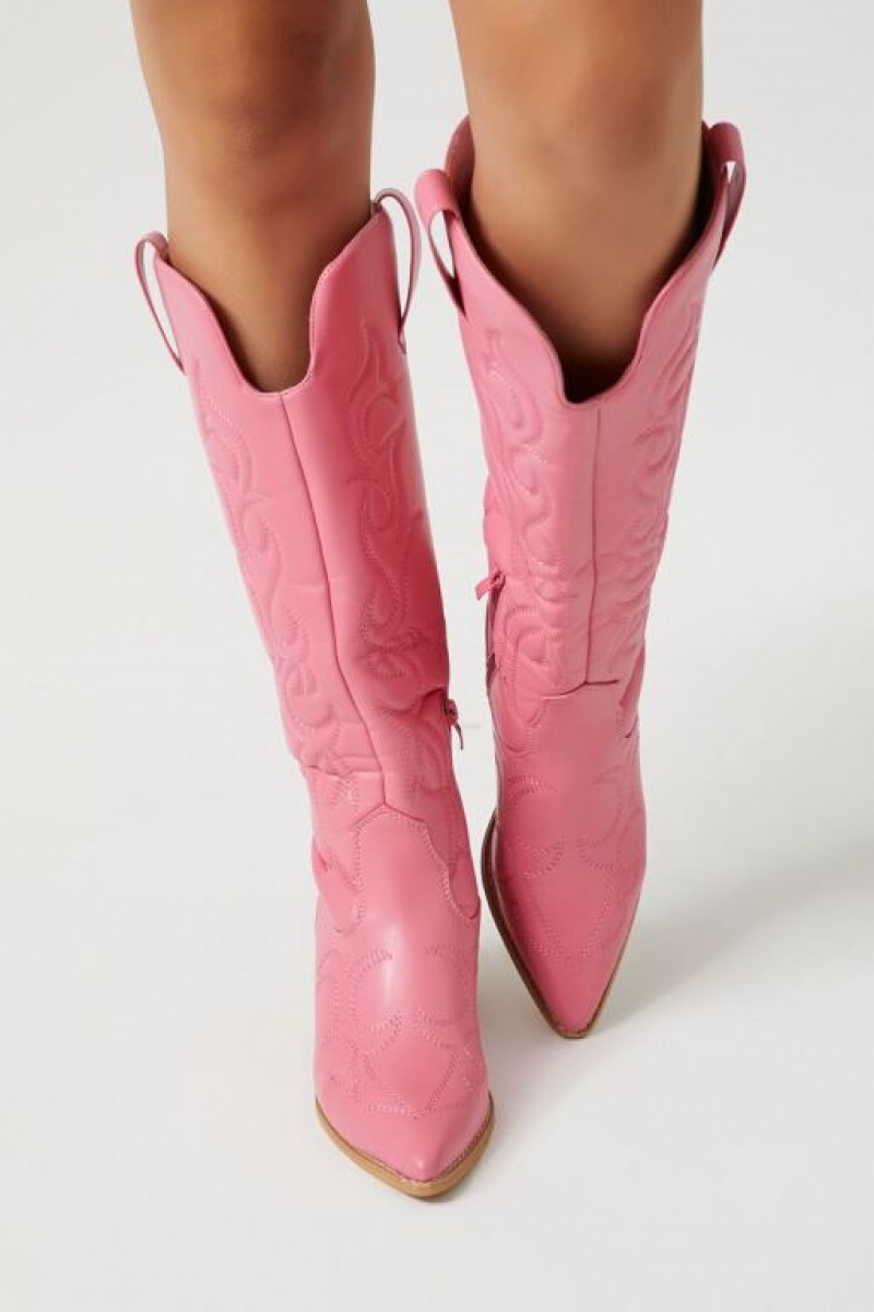 Botas Forever 21 Faux Cuero Cowboy Mujer Rosas | CnJvgCklDJR