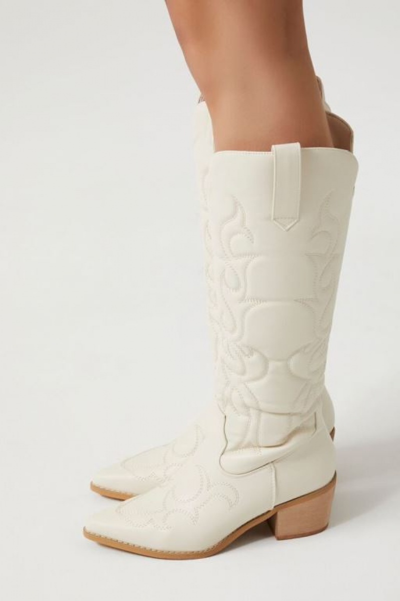 Botas Forever 21 Faux Cuero Cowboy Mujer Beige | 365E6R7ogrB