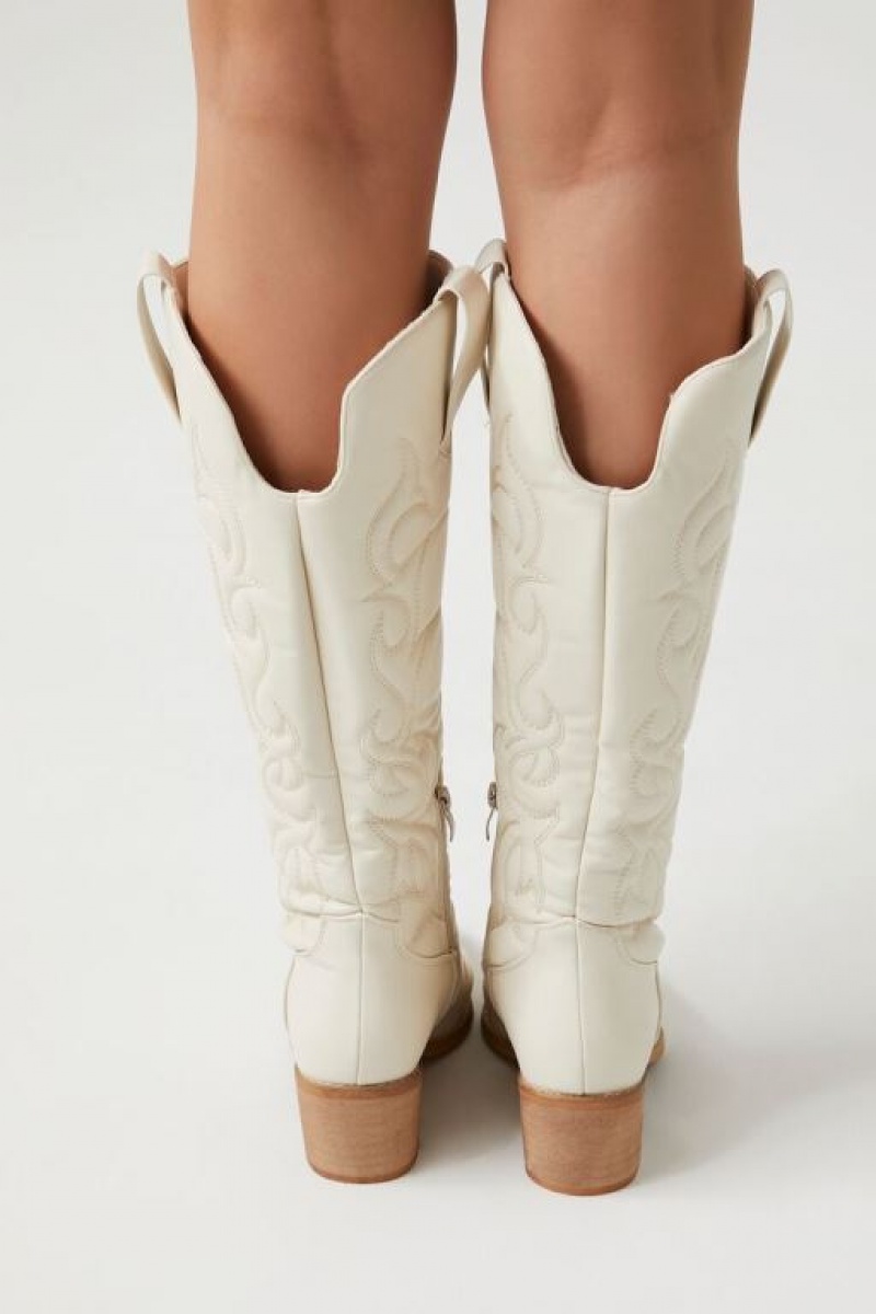 Botas Forever 21 Faux Cuero Cowboy Mujer Beige | 365E6R7ogrB