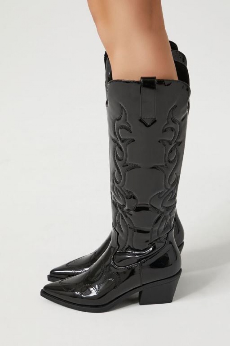 Botas Forever 21 Faux Cuero Cowboy Mujer Negras | IrzjLXPEHLV