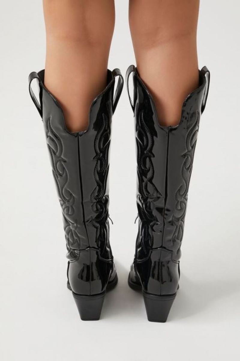 Botas Forever 21 Faux Cuero Cowboy Mujer Negras | IrzjLXPEHLV