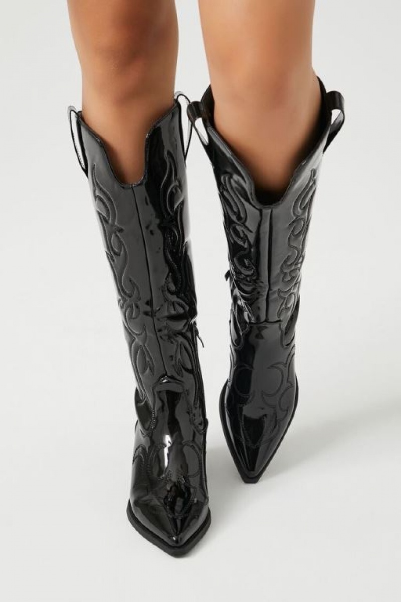 Botas Forever 21 Faux Cuero Cowboy Mujer Negras | IrzjLXPEHLV