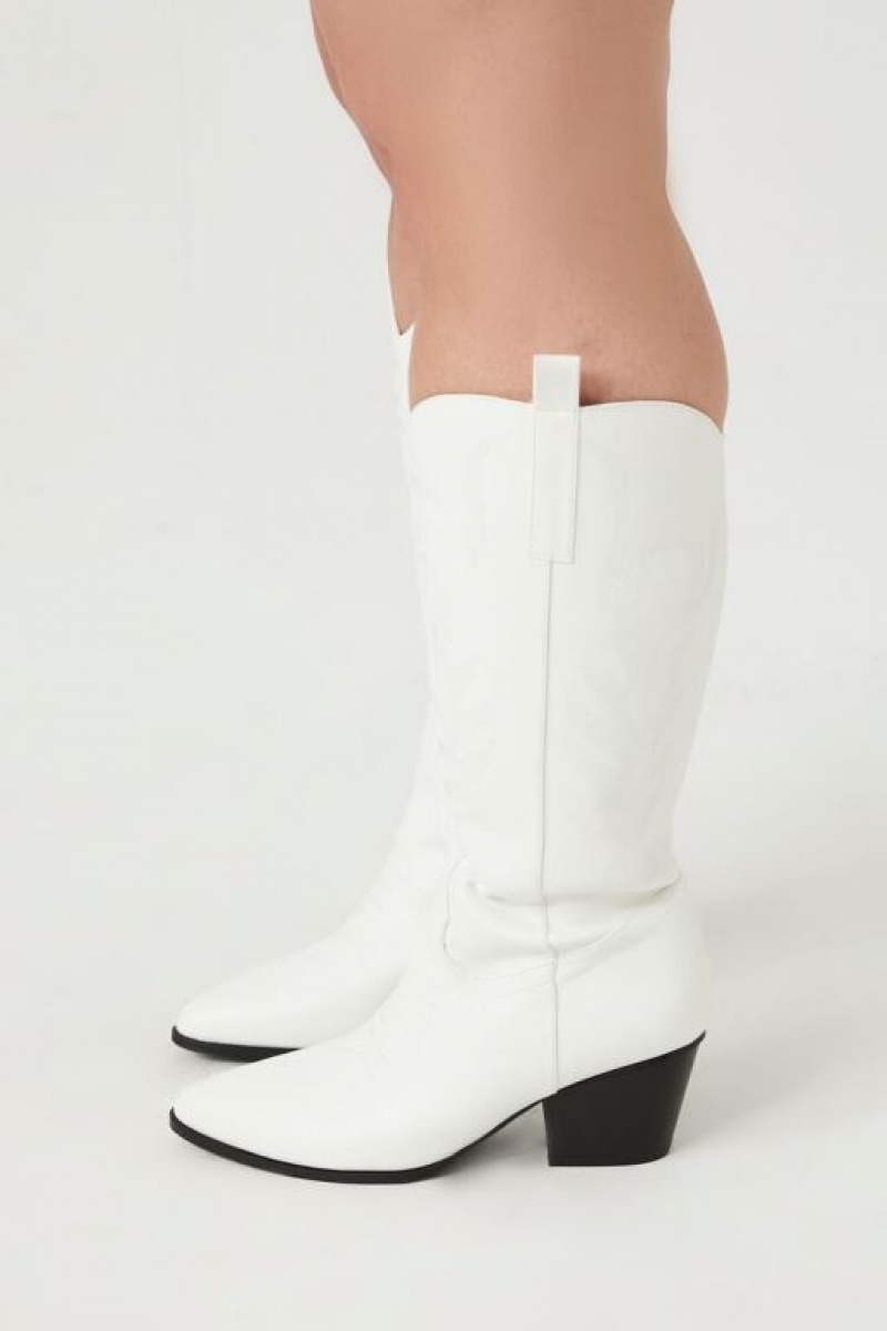 Botas Forever 21 Faux Cuero Cowboy Wide Mujer Blancas | pUUVDv3WuS3