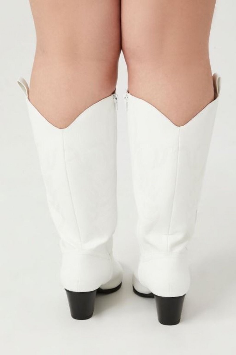 Botas Forever 21 Faux Cuero Cowboy Wide Mujer Blancas | pUUVDv3WuS3