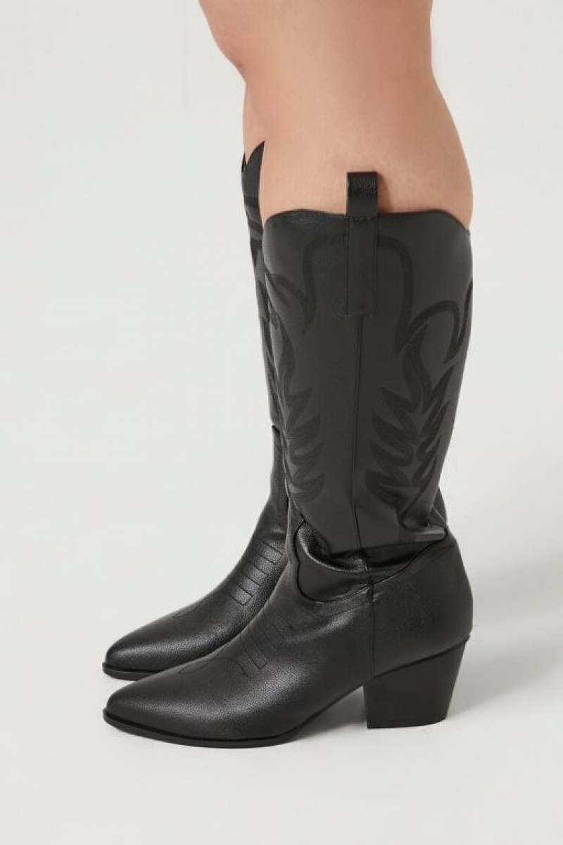 Botas Forever 21 Faux Cuero Cowboy Wide Mujer Negras | AHqn2UE43X9