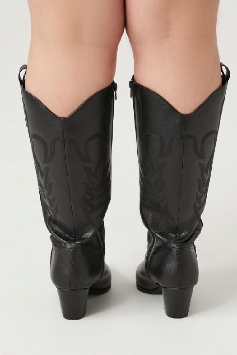 Botas Forever 21 Faux Cuero Cowboy Wide Mujer Negras | AHqn2UE43X9