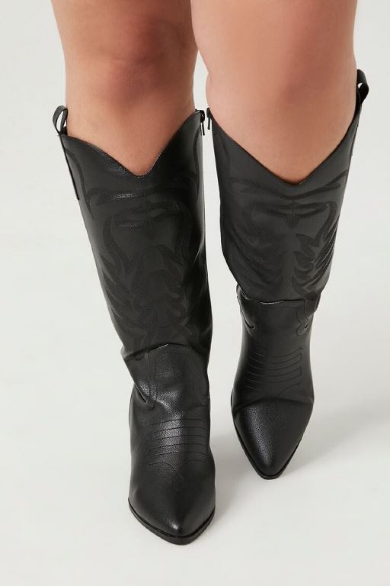 Botas Forever 21 Faux Cuero Cowboy Wide Mujer Negras | AHqn2UE43X9