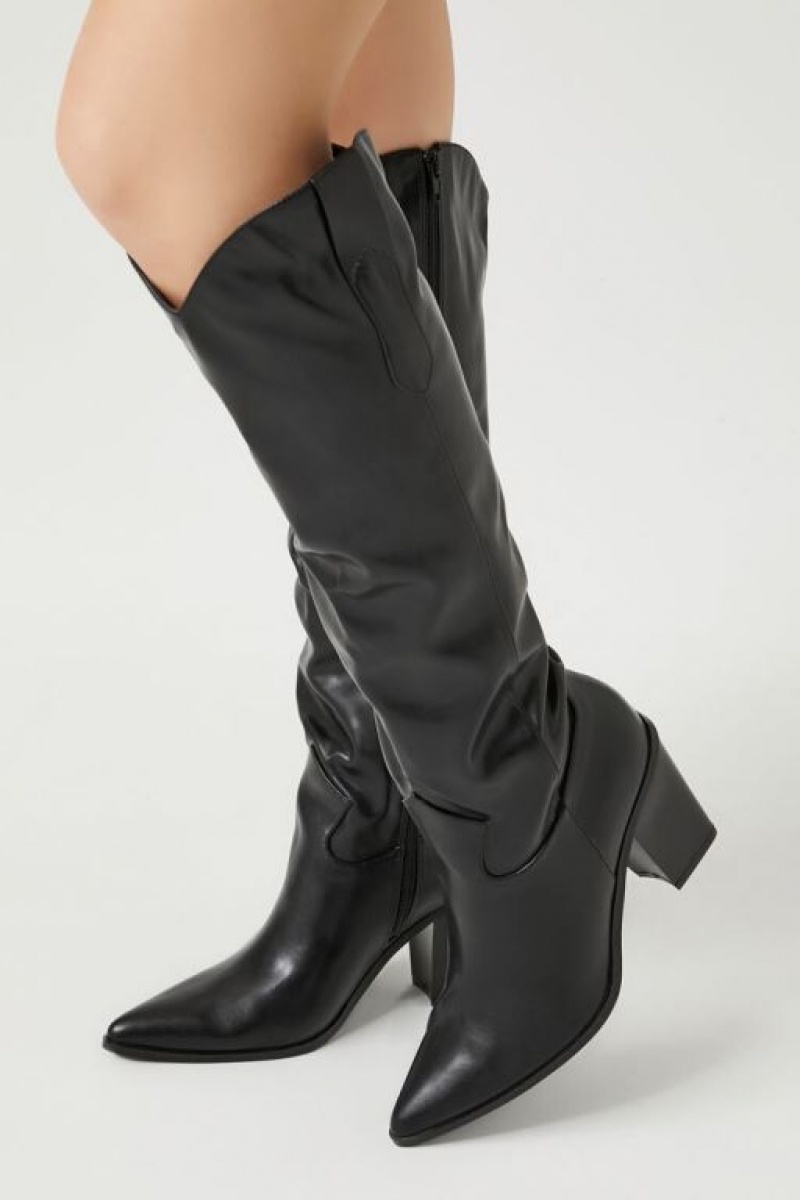 Botas Forever 21 Faux Cuero Knee High Cowboy Mujer Negras | NYPFSCiCTw1