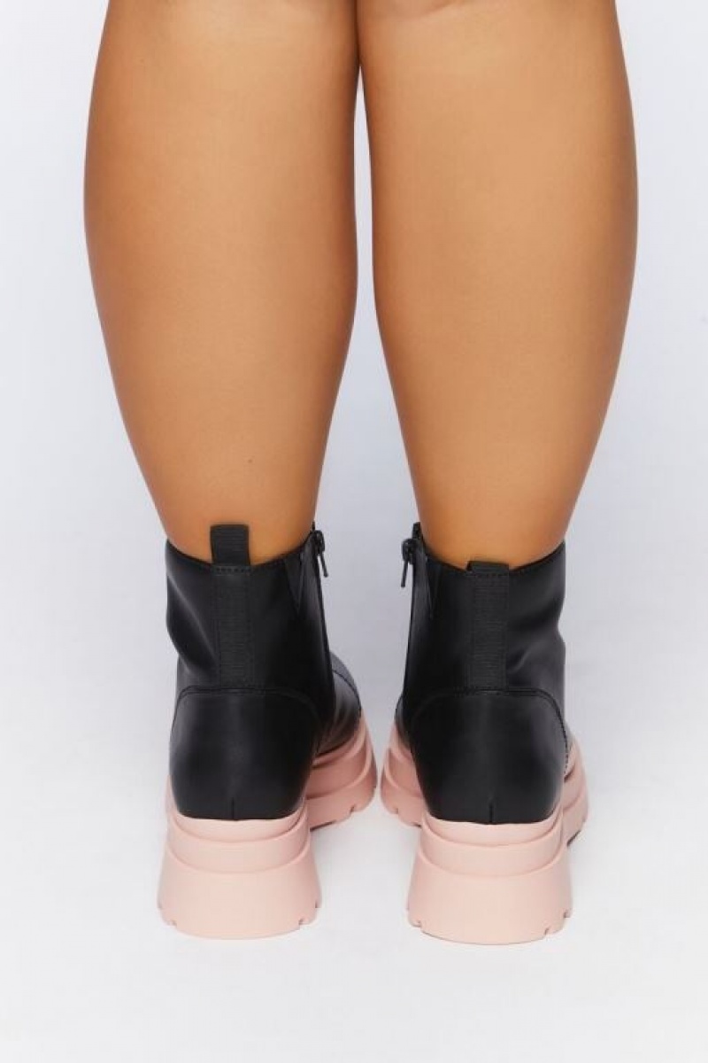 Botas Forever 21 Faux Cuero Lug Booties Wide Mujer Negras Rosas | eL8jlLz2Ep8