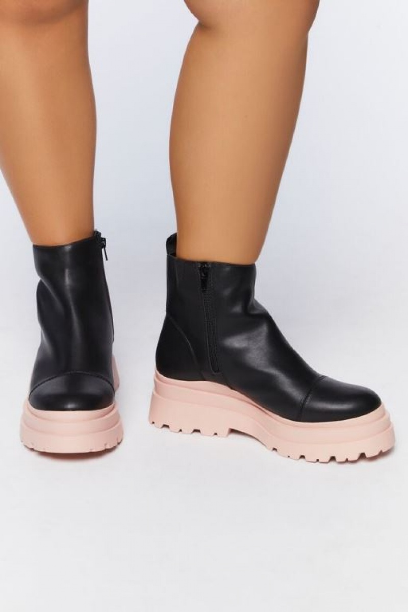 Botas Forever 21 Faux Cuero Lug Booties Wide Mujer Negras Rosas | eL8jlLz2Ep8