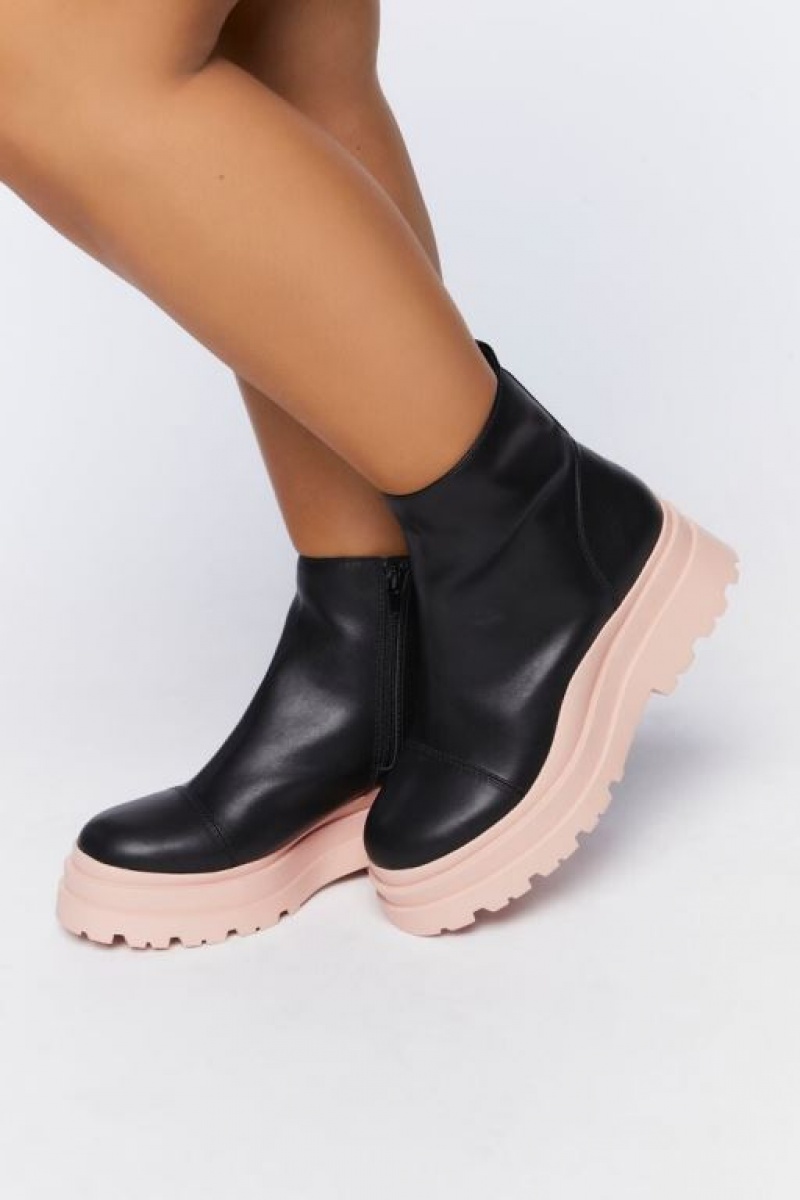 Botas Forever 21 Faux Cuero Lug Booties Wide Mujer Negras Rosas | eL8jlLz2Ep8