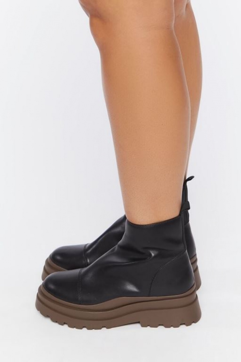 Botas Forever 21 Faux Cuero Lug Booties Wide Mujer Negras Marrones | ySn1Burhf1U