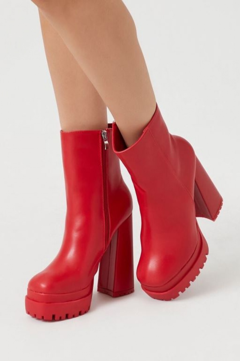 Botas Forever 21 Faux Cuero Lug Sole Booties Mujer Rojas | 7HFW3fnVsOE