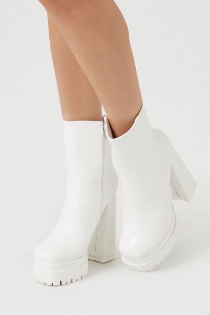 Botas Forever 21 Faux Cuero Lug Sole Booties Mujer Blancas | RWyRFEXi0cM