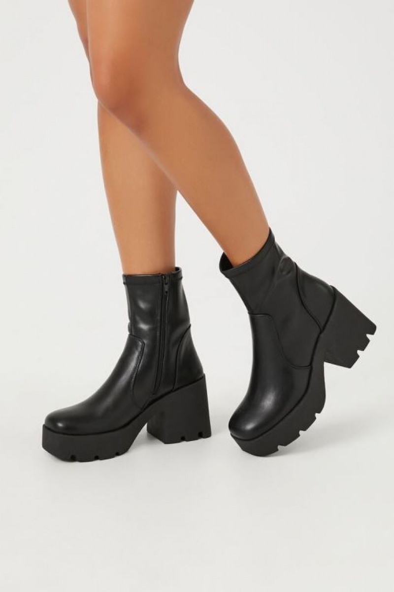 Botas Forever 21 Faux Cuero Lug Sole Booties Mujer Negras | hZOsY9aJRMe