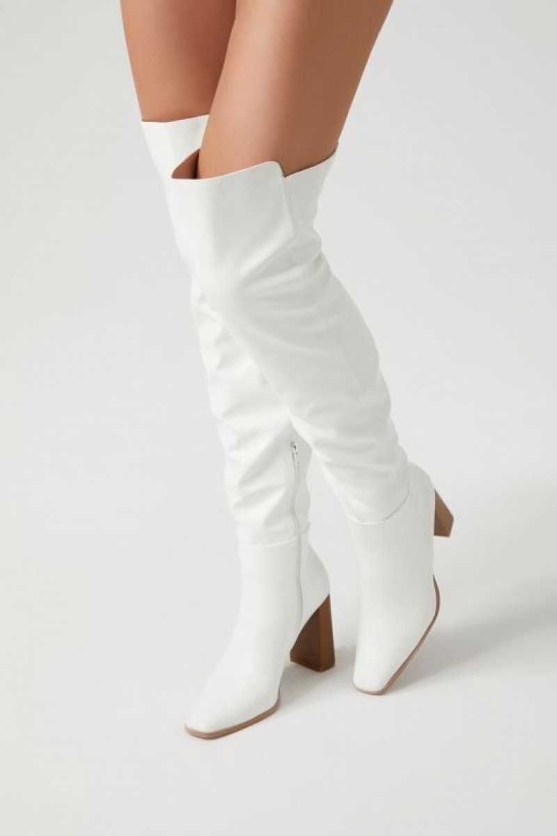 Botas Forever 21 Faux Cuero Over The Knee Mujer Blancas | MSOyczj2kCE