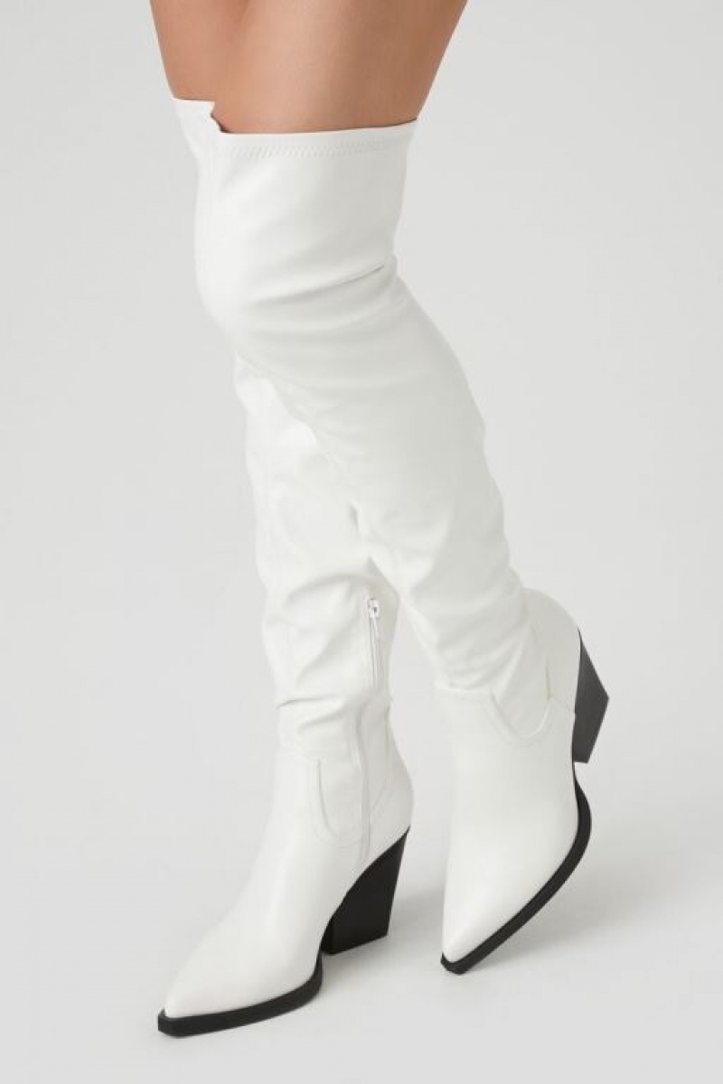 Botas Forever 21 Faux Cuero Over The Knee Mujer Blancas | kDOodj696ii