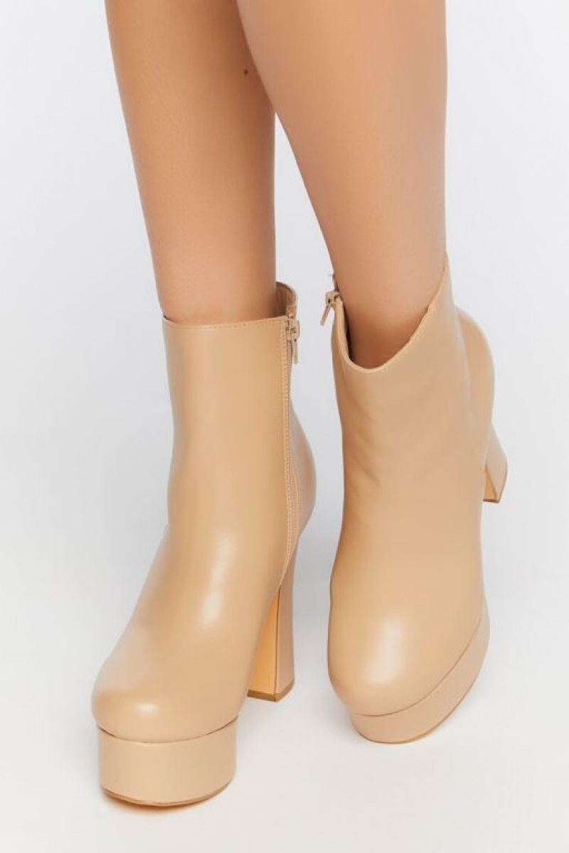 Botas Forever 21 Faux Cuero Platform Booties Mujer Beige | opR858yYPcG